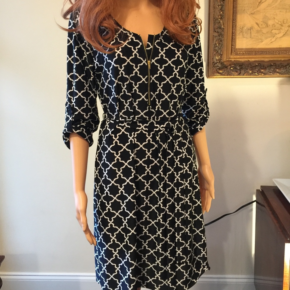 Tacera black and white Geometric Dress - NWOT